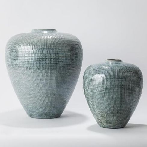 CHECK BULBOUS VASE - REACTIVE SILVER BLUE - SMALL