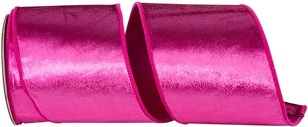 RIBBON-DESIGNER PLUSH VELVET ELITE WIRED EDGE RIBBON, FUCHSIA, 4 INCH, 5 YARDS