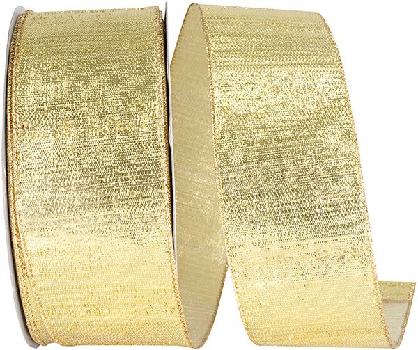 RIBBON - METALLIC REFLECTION VALUE WIRED EDGE RIBBON, GOLD, 2-1/2 INCH, 50 YARDS