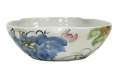 LOTUS PATTERN PORCELAIN BOWL 16" W MULTICOLOR