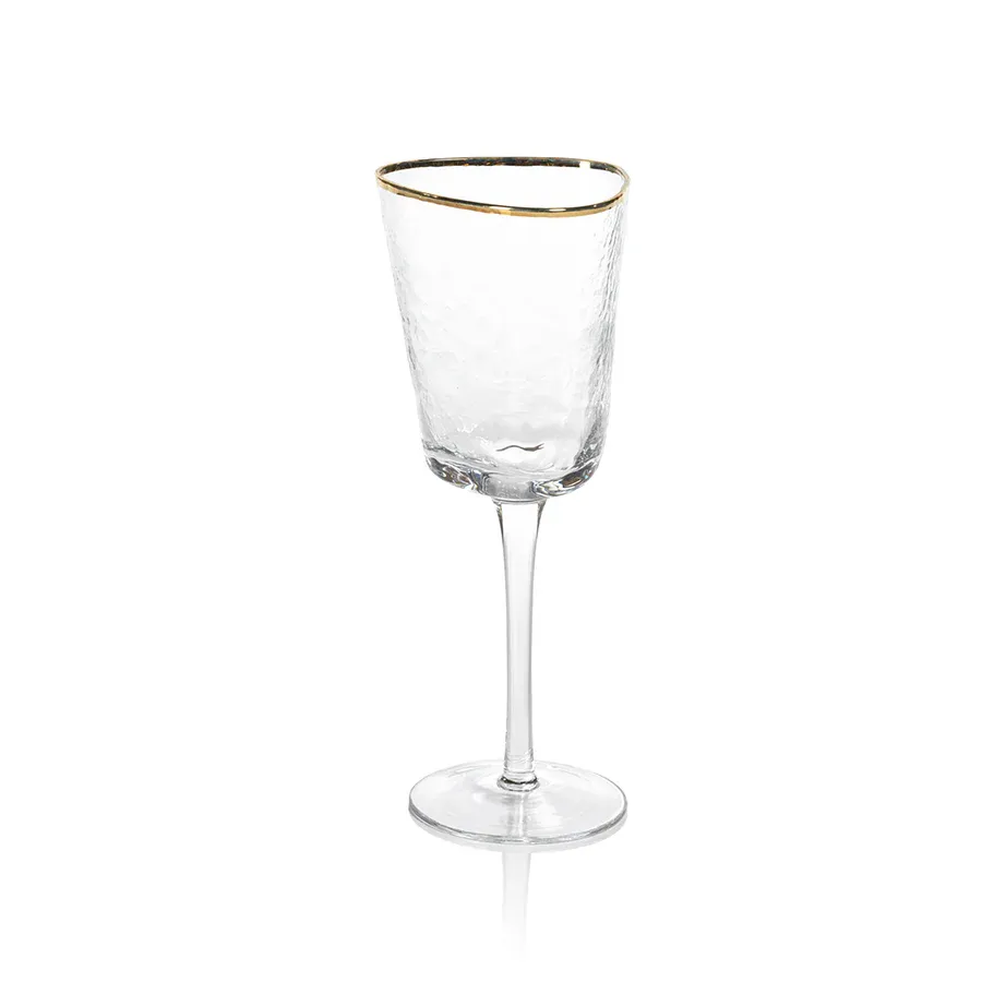 APERITIVO TRIANGULAR WINE GLASS, CLEAR W/ GOLD RIM