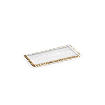 CLEAR TEXTURED RECTANGULAR TRAY WITH JAGGED GOLD RIM - SMALL