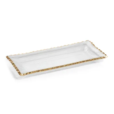 TEXTURED RECTANGULAR TRAY W/ JAGGED GOLD RIM-MEDIUM