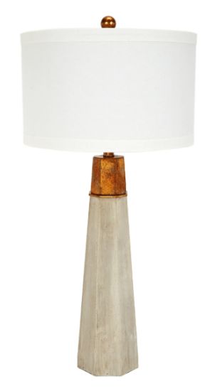 CEMENT FINISH HEXAGONAL TABLE LAMP W GOLD ACCENTS