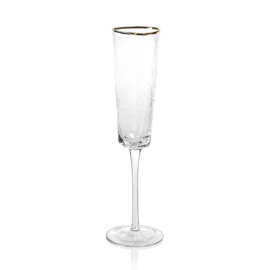 APERITIVO TRIANGULAR CHAMPAGNE FLUTE, CLEAR W/ GOLD RIM
