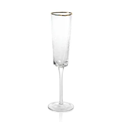 APERITIVO TRIANGULAR CHAMPAGNE FLUTE, CLEAR W/ GOLD RIM
