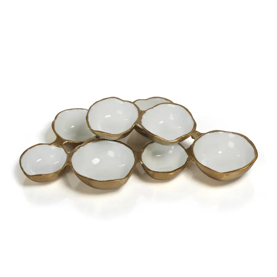 Small Cluster of 8 serving Bowls- Gold w/ White SMALL