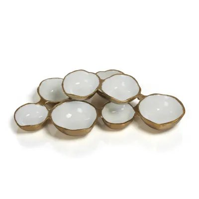Small Cluster of 8 serving Bowls- Gold w/ White SMALL