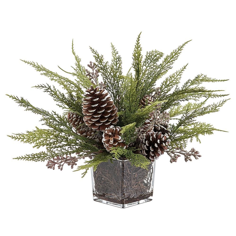 10" P. CONE/PINE IN GLASS VASE