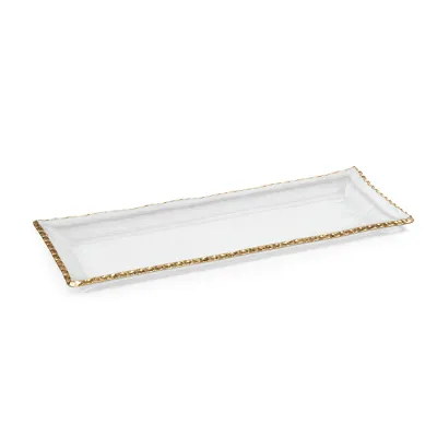 TEXTURED RECTANGULAR TRAY W/ JAGGED GOLD RIM-LARGE