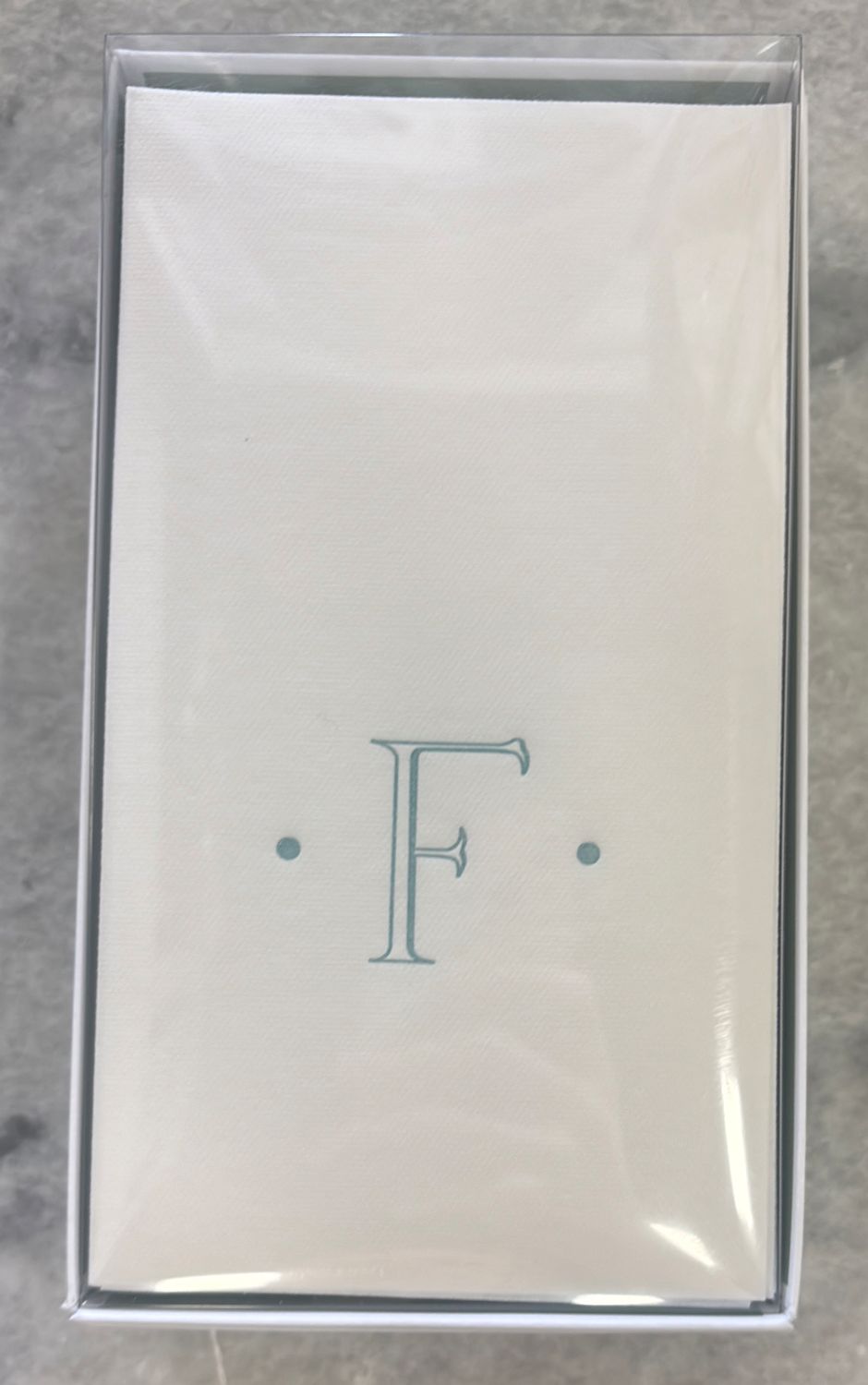 ROBIN'S EGG "F" PAPER LINEN GUEST TOWEL