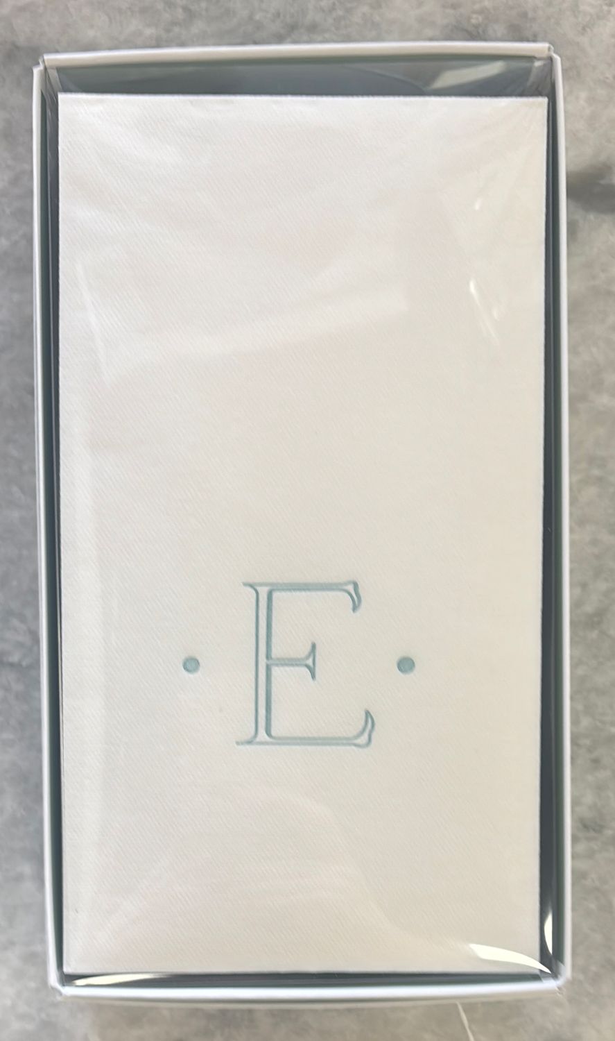 ROBIN'S EGG "E" PAPER LINEN GUEST TOWEL