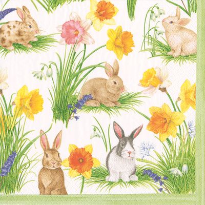 BUNNIES AND DAFFODILS COCKTAIL NAPKINS