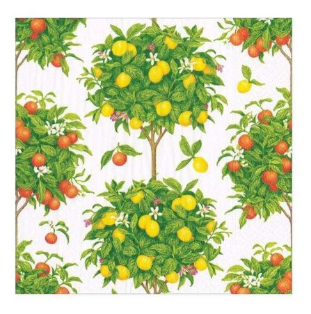 CITRUS TOPIARIES COCKTAIL NAPKINS WHITE
