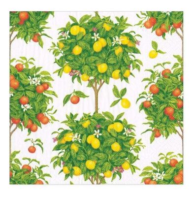 CITRUS TOPIARIES COCKTAIL NAPKINS WHITE