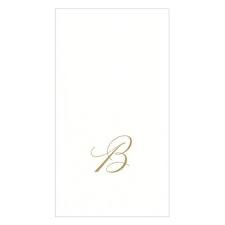 GOLD "B" 24 WHITE PAPER LINEN GUEST TOWELS