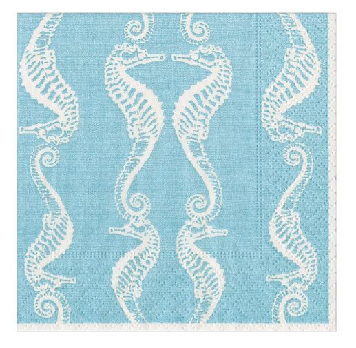 SEAHORSES ROBIN'S EGG COCKTAIL NAPKINS