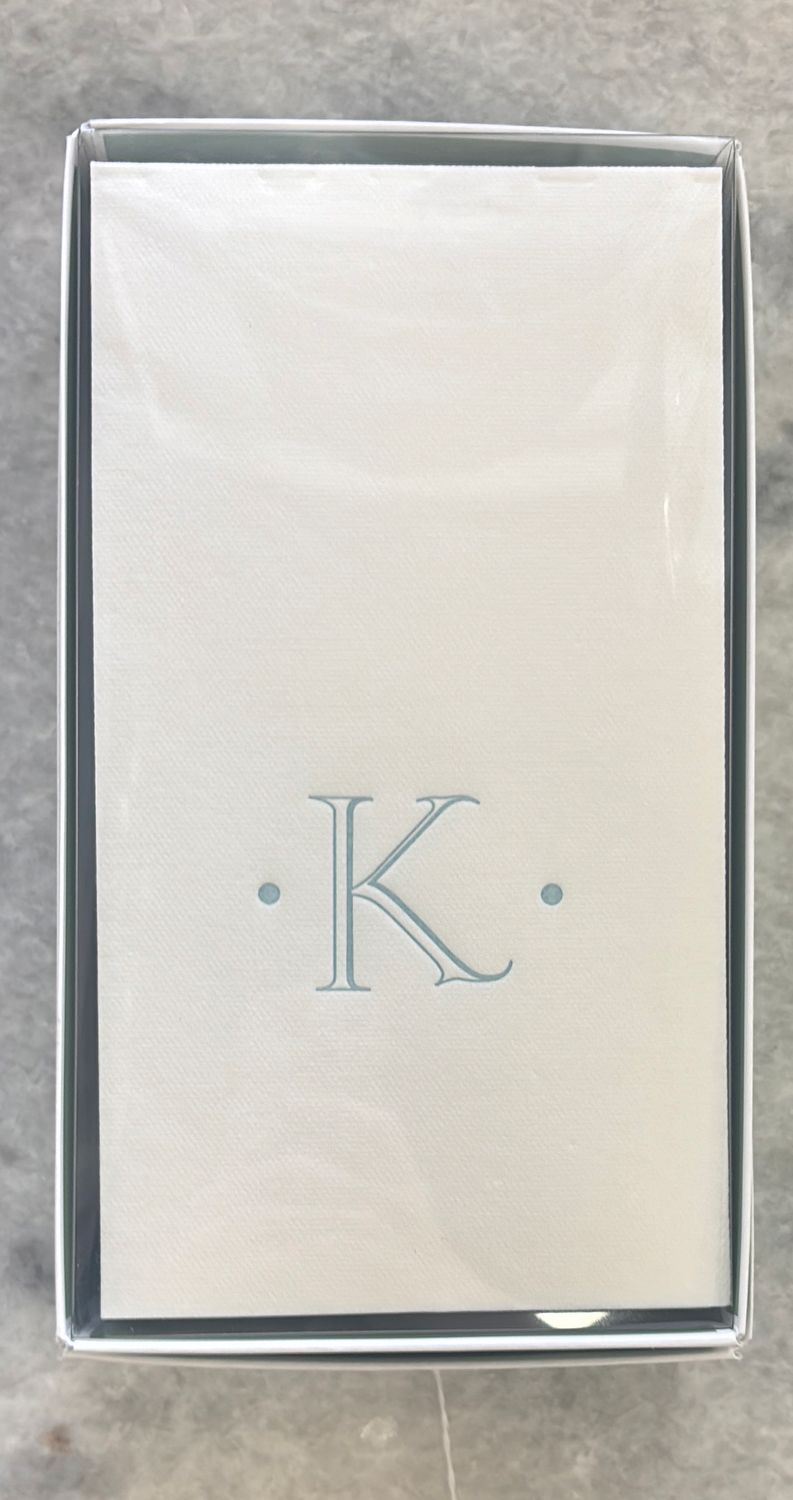 ROBIN'S EGG "K" PAPER LINEN GUEST TOWEL