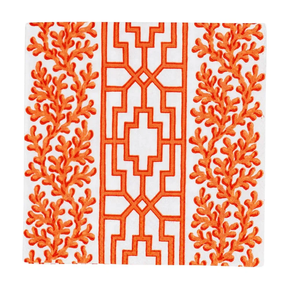 CORAL AND TRELLIS CORAL COCKTAIL NAPKINS