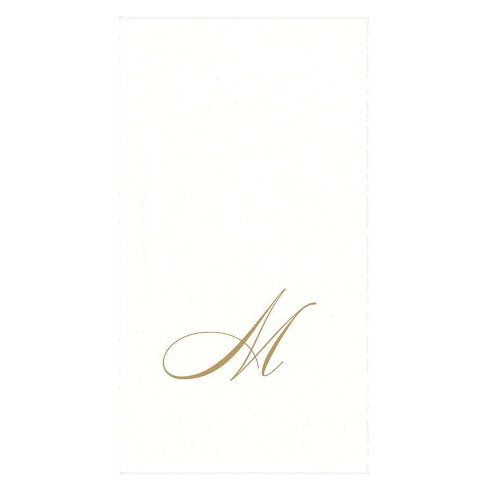 GOLD "M" 24 WHITE PAPER LINEN GUEST TOWELS