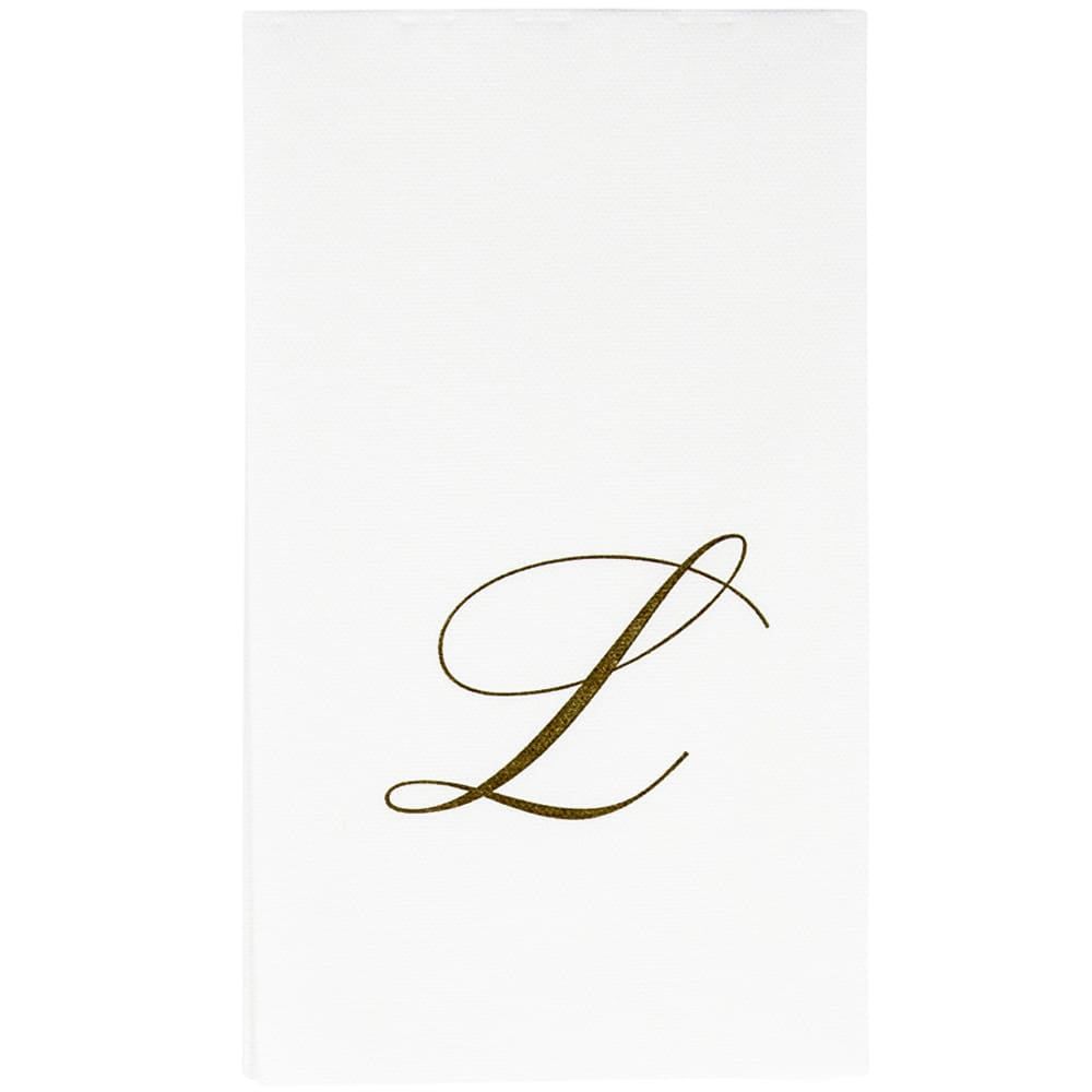 GOLD "L" 24 WHITE PAPER LINEN GUEST TOWELS