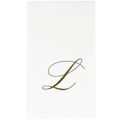 GOLD "L" 24 WHITE PAPER LINEN GUEST TOWELS