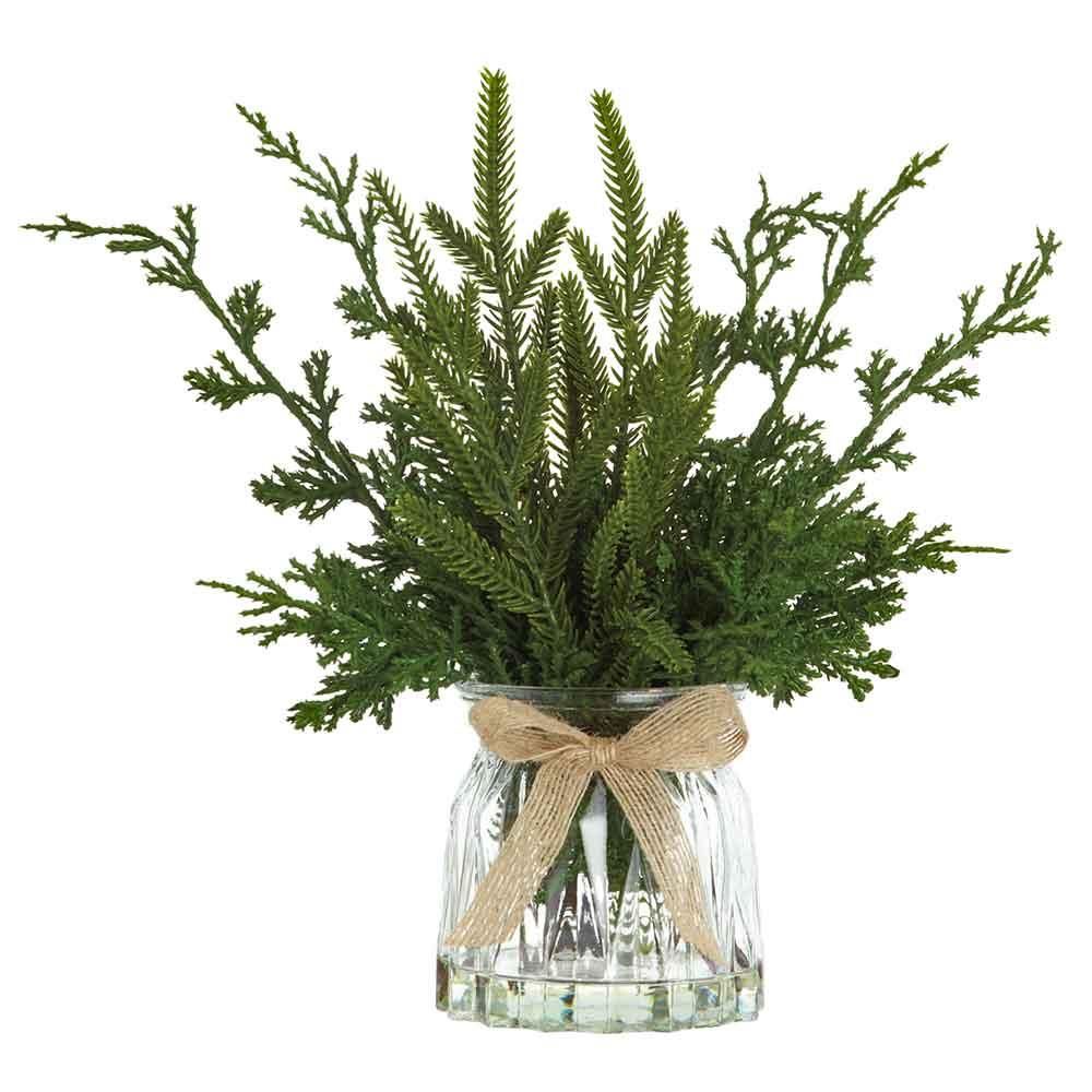 11"MIXED PINE IN GLASS VASE