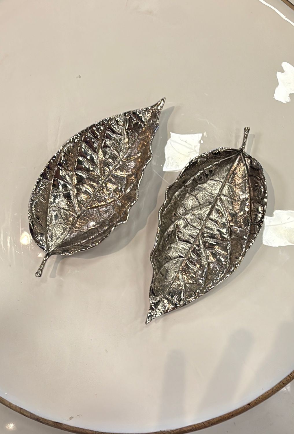 LEAF TRINKET DISH METAL SILVER OSAGE ORANGE LEAF 7.5"