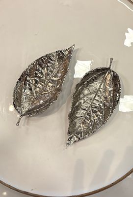 LEAF TRINKET DISH METAL SILVER OSAGE ORANGE LEAF 7.5"