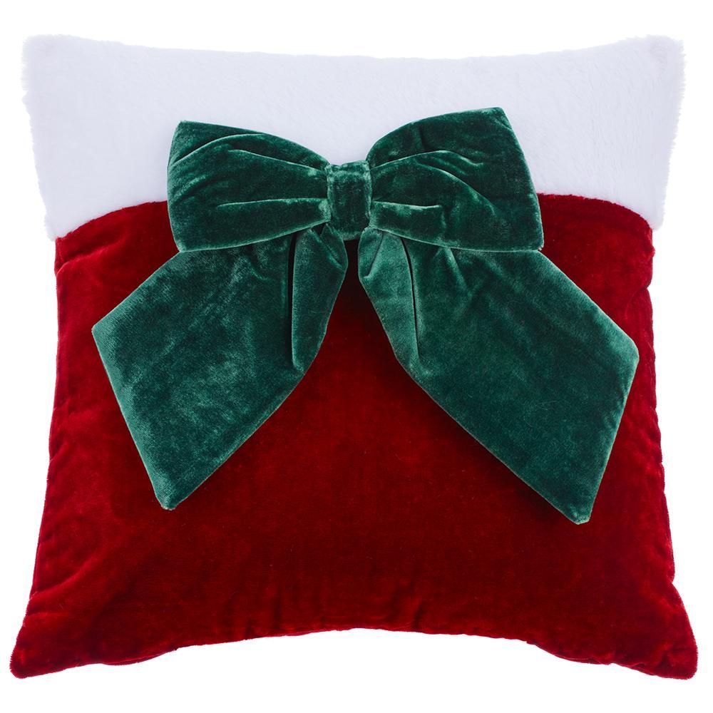 16W16"L VELVET PILLOW WITH BOW