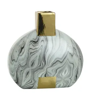 Faux Marble and Gold Ceramic Vase - 10in