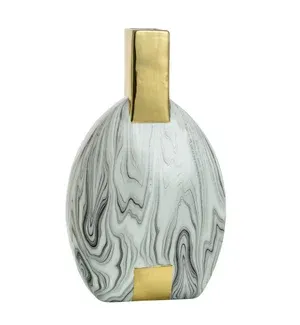 Faux Marble and Gold Ceramic Vase - 17in