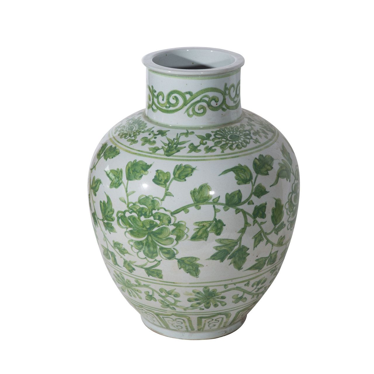 Mint Green Peony Porcelain Open Top Jar