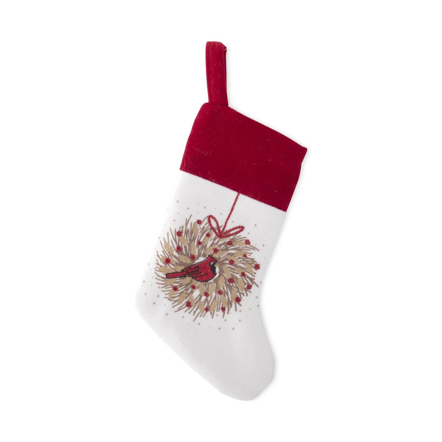 6 INCH CARDINAL WREATH MINI STOCKING