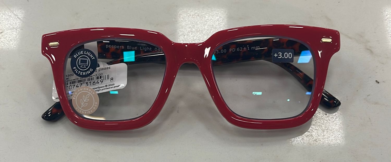 PEEPERS STARLET RED LEOPARD TORTOISE READERS +3.00