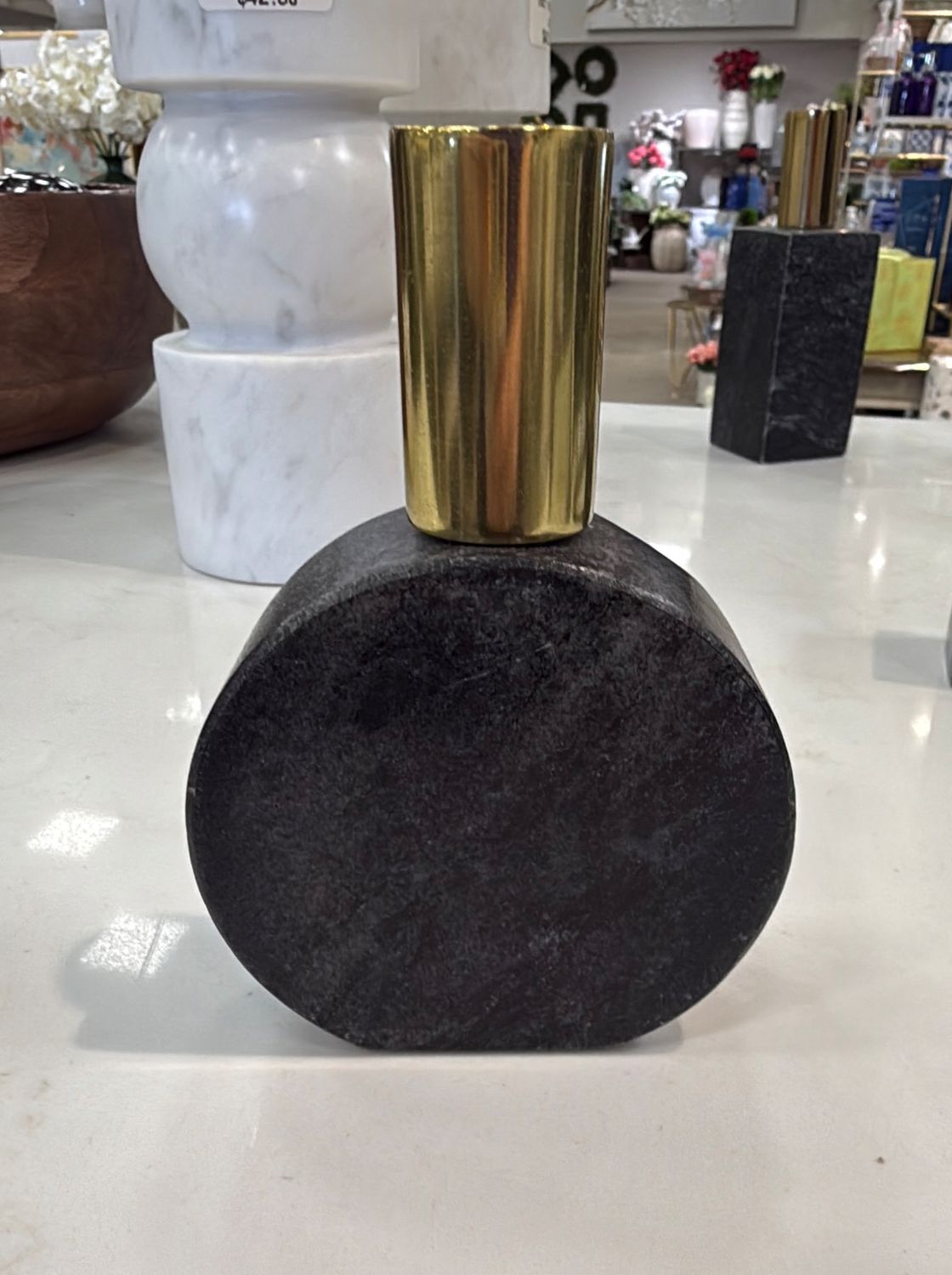 Gray Marble Candle Holder- Round