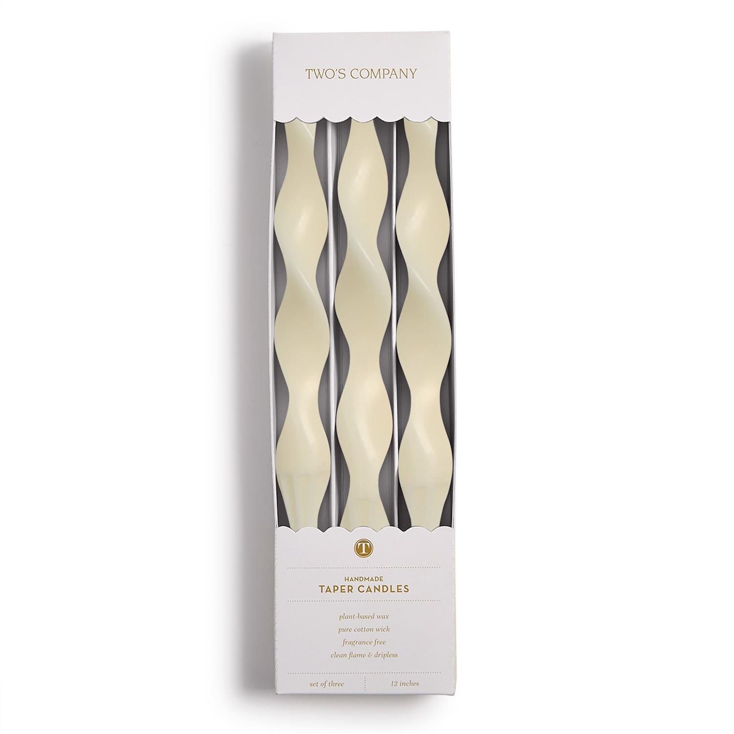 S/3 Twist and Glow Set Ivory 12" Twist Taper Candles in Gift Box