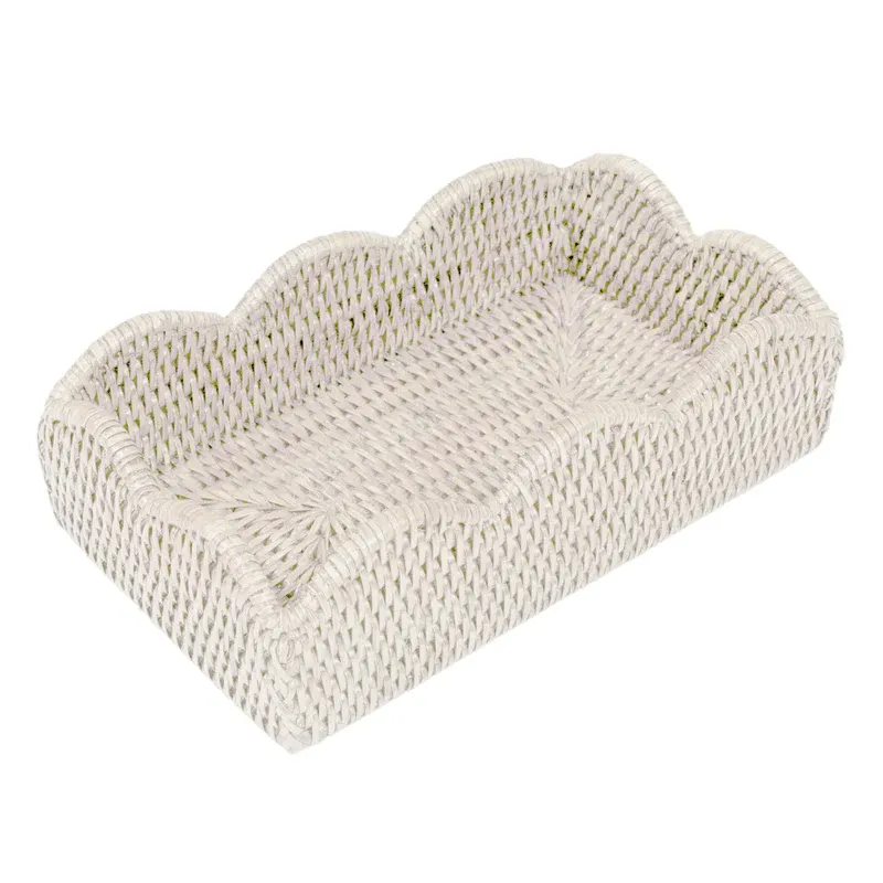 RATTAN SCALLOPED GUEST TOWEL HOLDER - CREAM