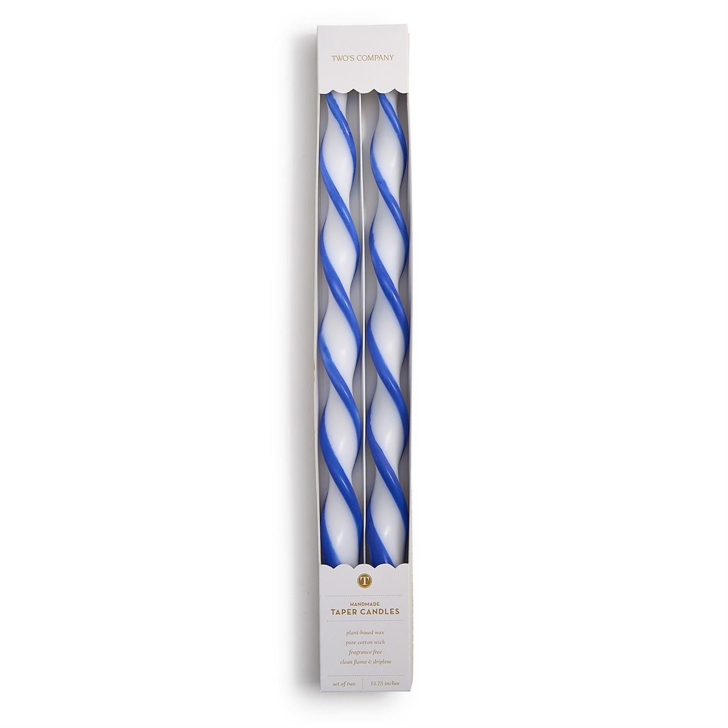 S/2 Twist and Glow Blue Ribbon 15 3/4" Twist Taper Candles in Gift Box