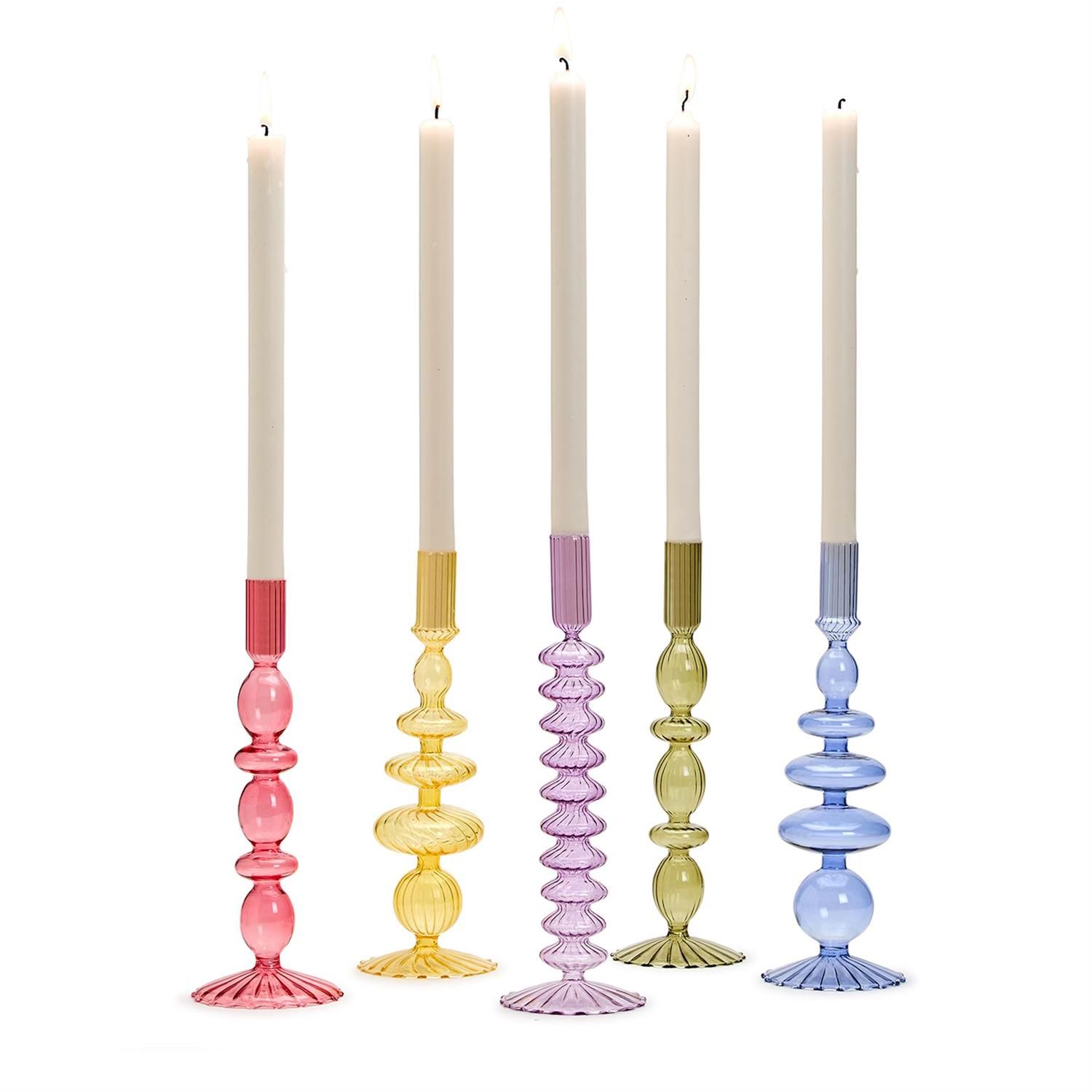 Hand-Blown Glass Taper Candlestick Candleholders Incl 5 Colors