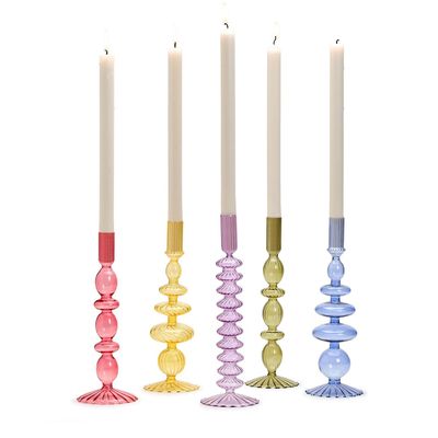 Hand-Blown Glass Taper Candlestick Candleholders Incl 5 Colors