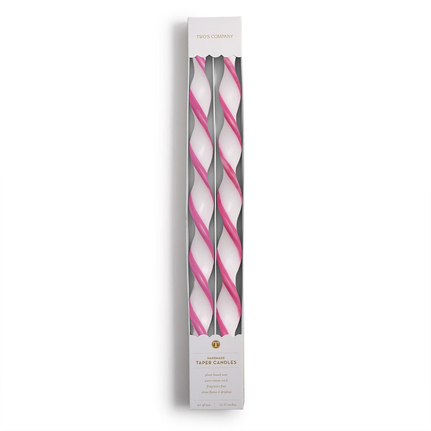 S/2 Twist and Glow Pink Ribbon 15 3/4" Twist Taper Candles in Gift Box