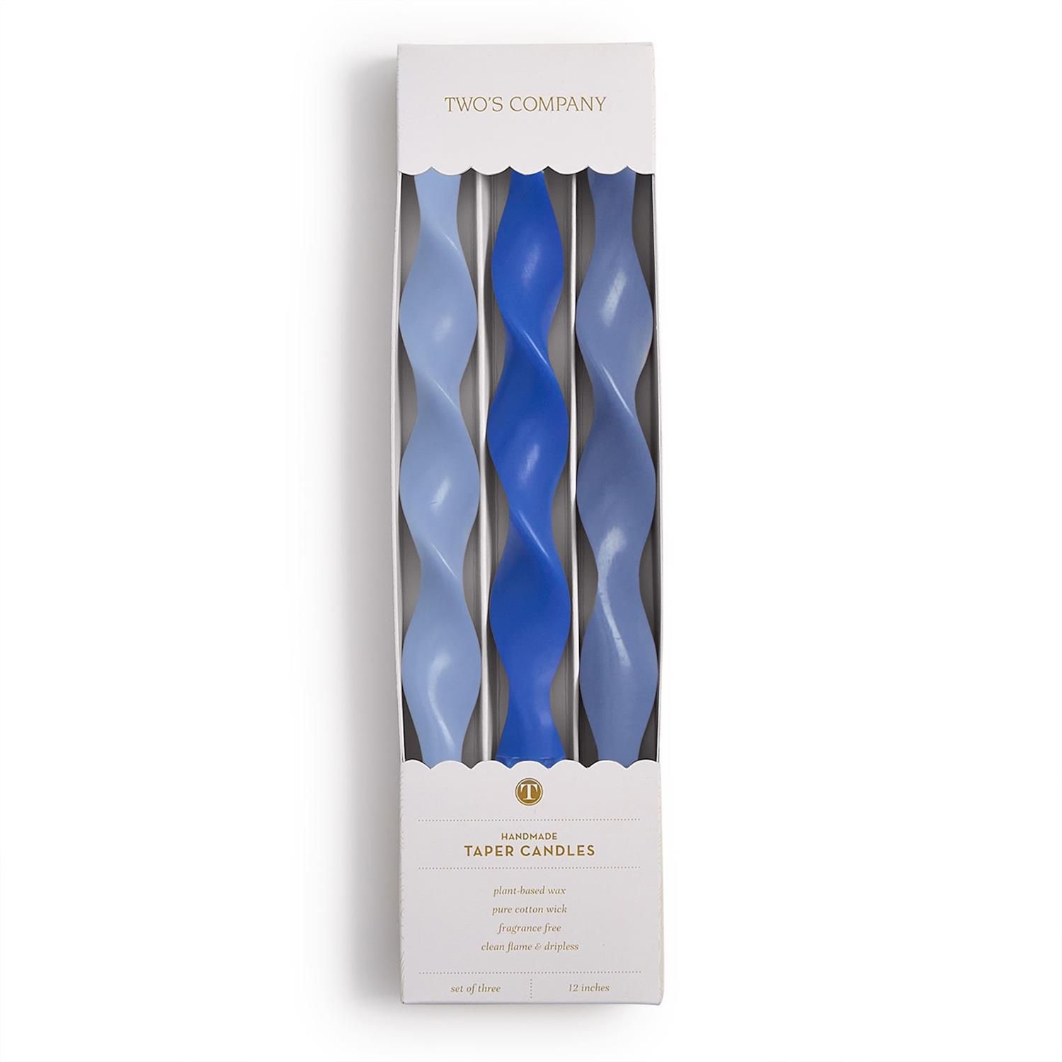 S/3 Twist and Glow Blue Hue 12" Twist Taper Candles in Gift Box