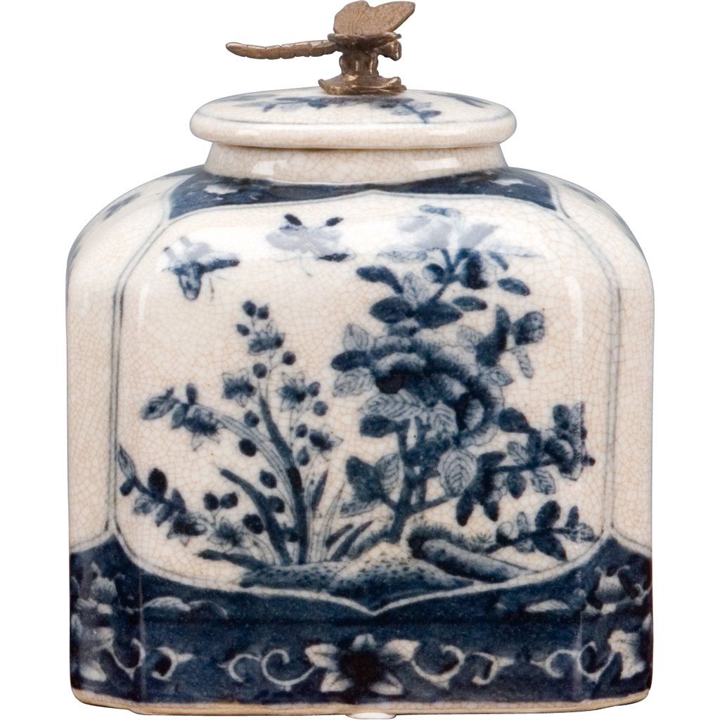 Box with Dragon Fly Top - Blue and White