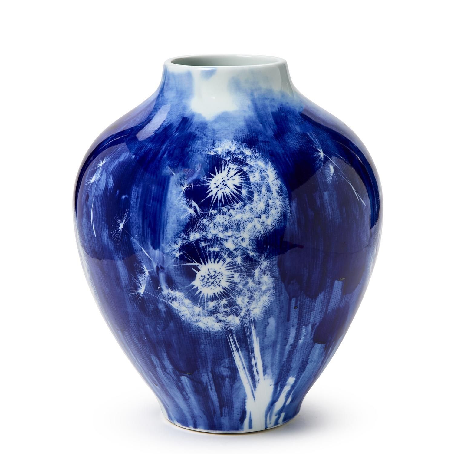 14" Hand Painted Dandelions Vase