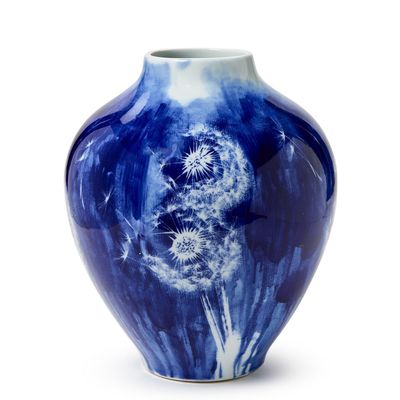 14" Hand Painted Dandelions Vase
