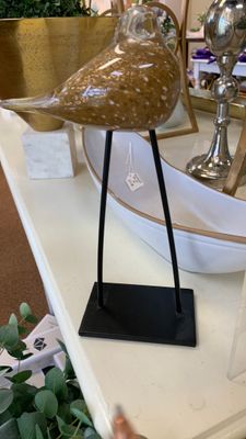 12 in Glass Bird accent with Metal Stand