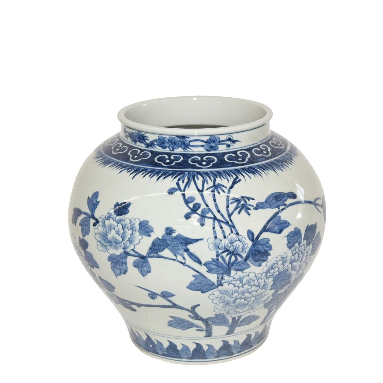 Blue &amp; White Bird Floral Open Top Jar