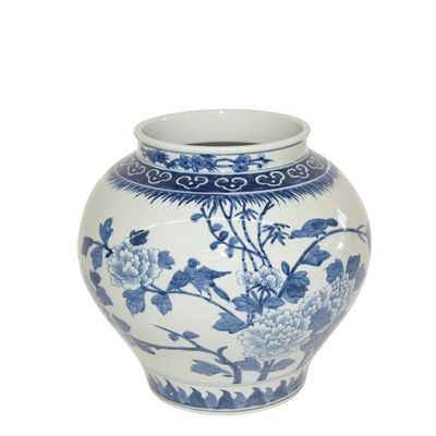 Blue &amp; White Bird Floral Open Top Jar