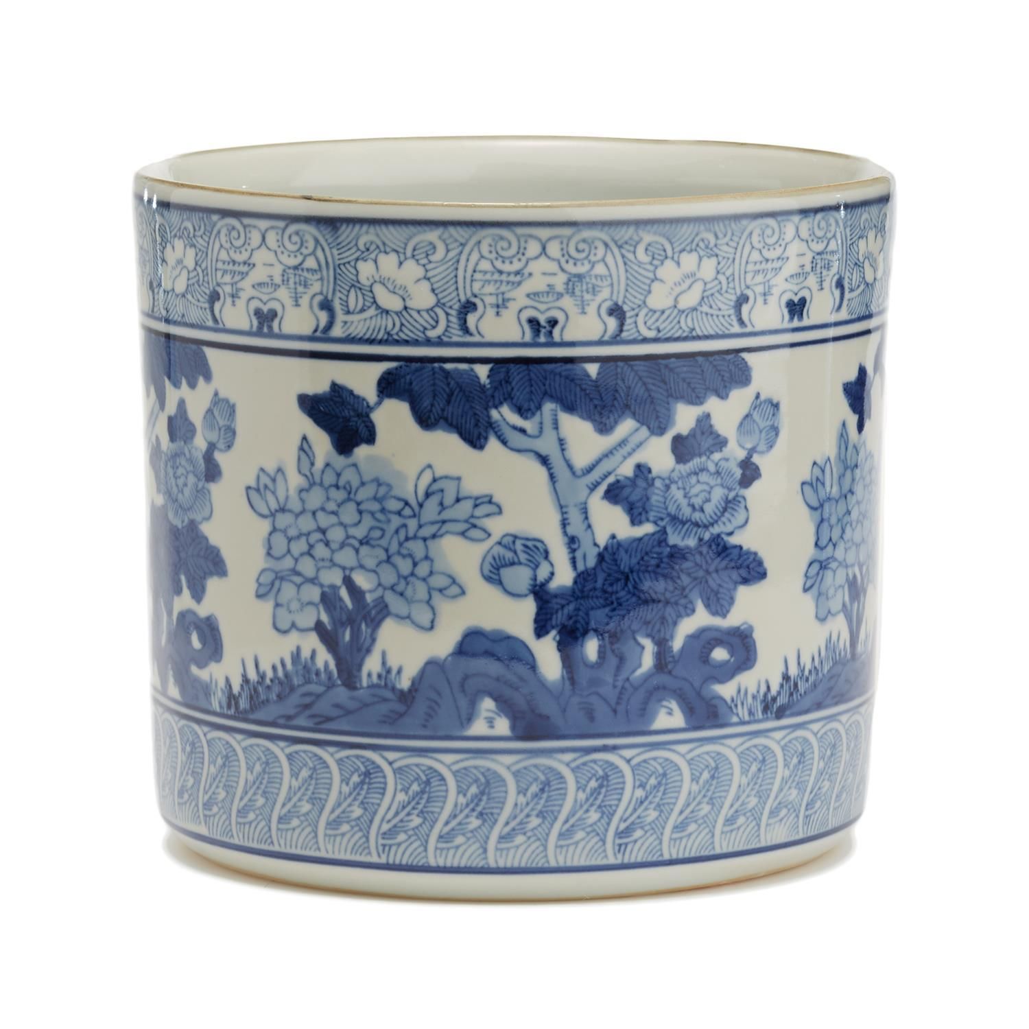 Blue &amp; White Garden Scene Vase/Planter
